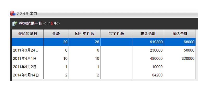 AgileWorksのファイル出力検索結果一覧画面