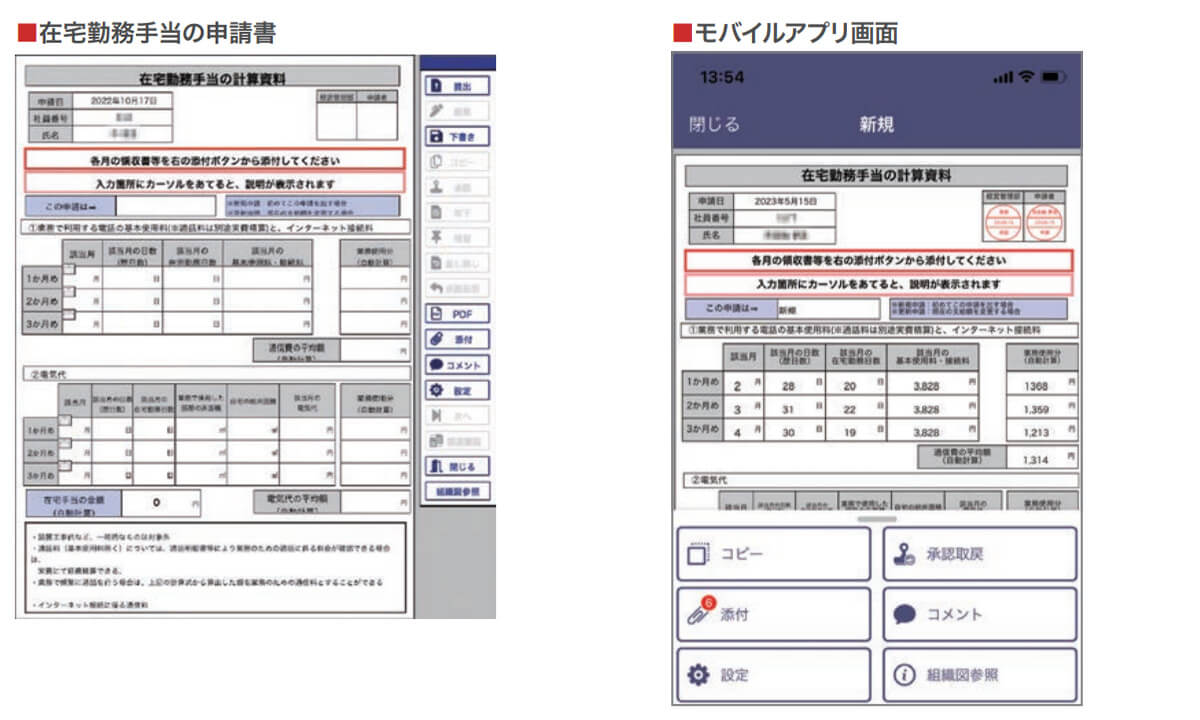 ゆめみで用いられている在宅勤務手当の申請書